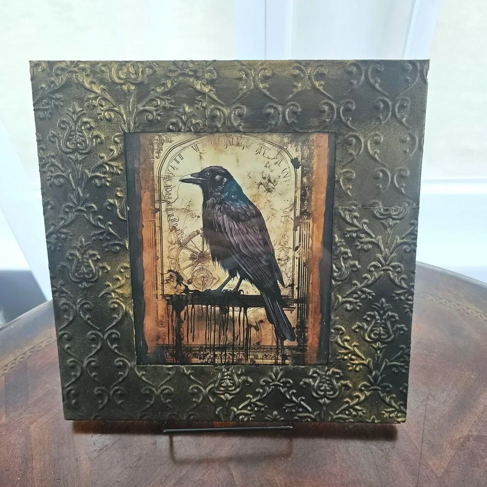 Upcycled Gothic Raven Print Frame | Moody Victorian Halloween Decor